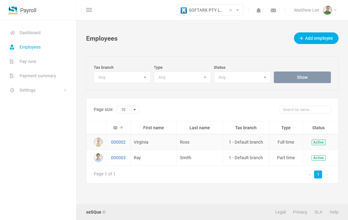 Employee list page